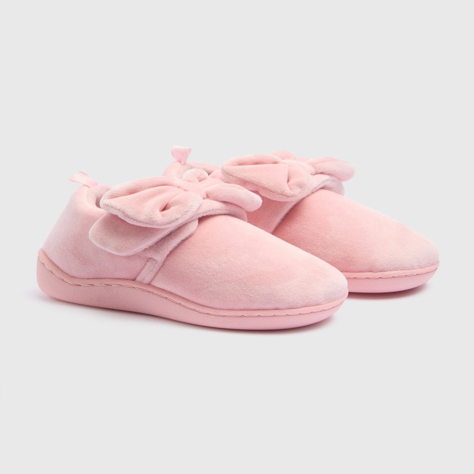 Girls Pink Bow Cupsole Slippers