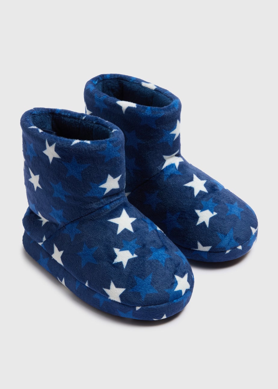 Boys Navy Star Slipper Boots (Younger 4-12)