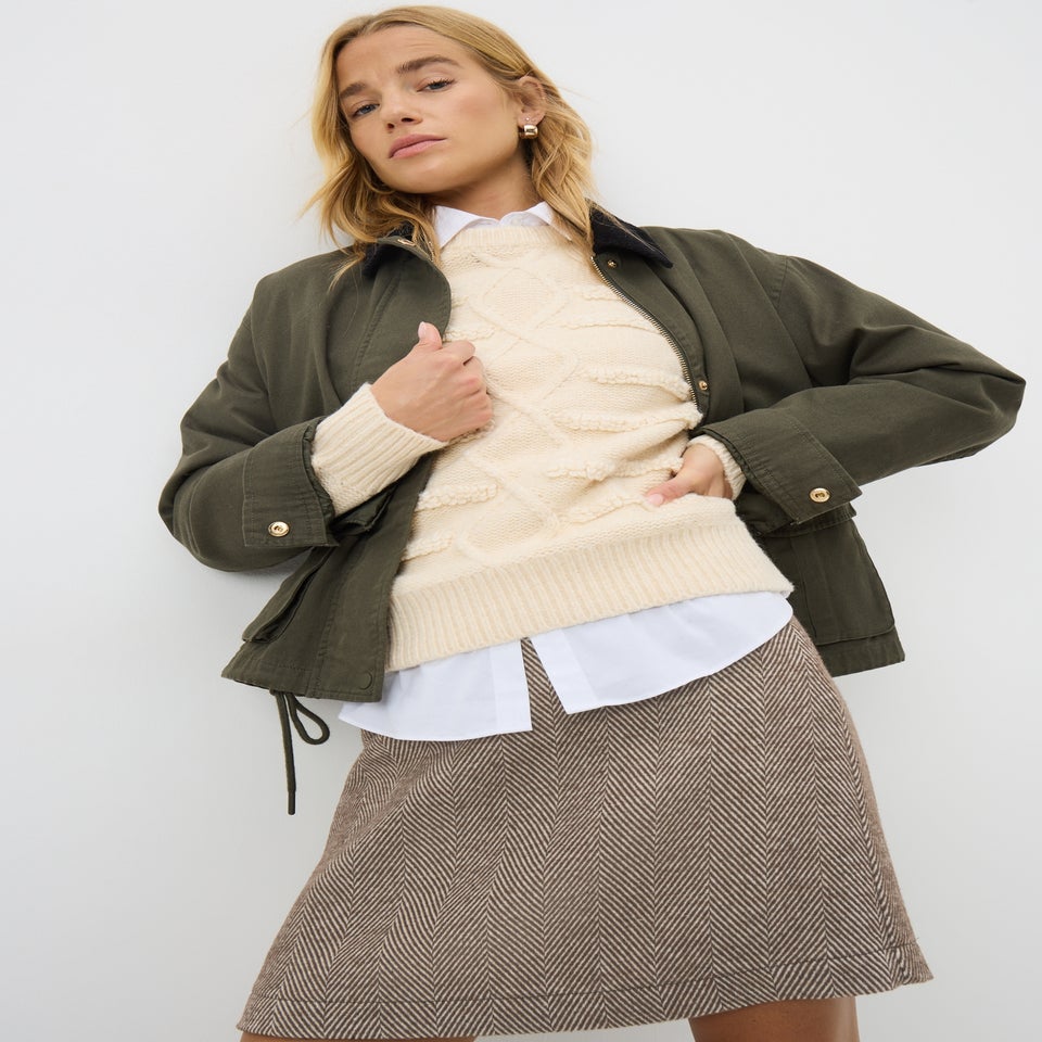 Brown Check Herringbone Mini Skirt