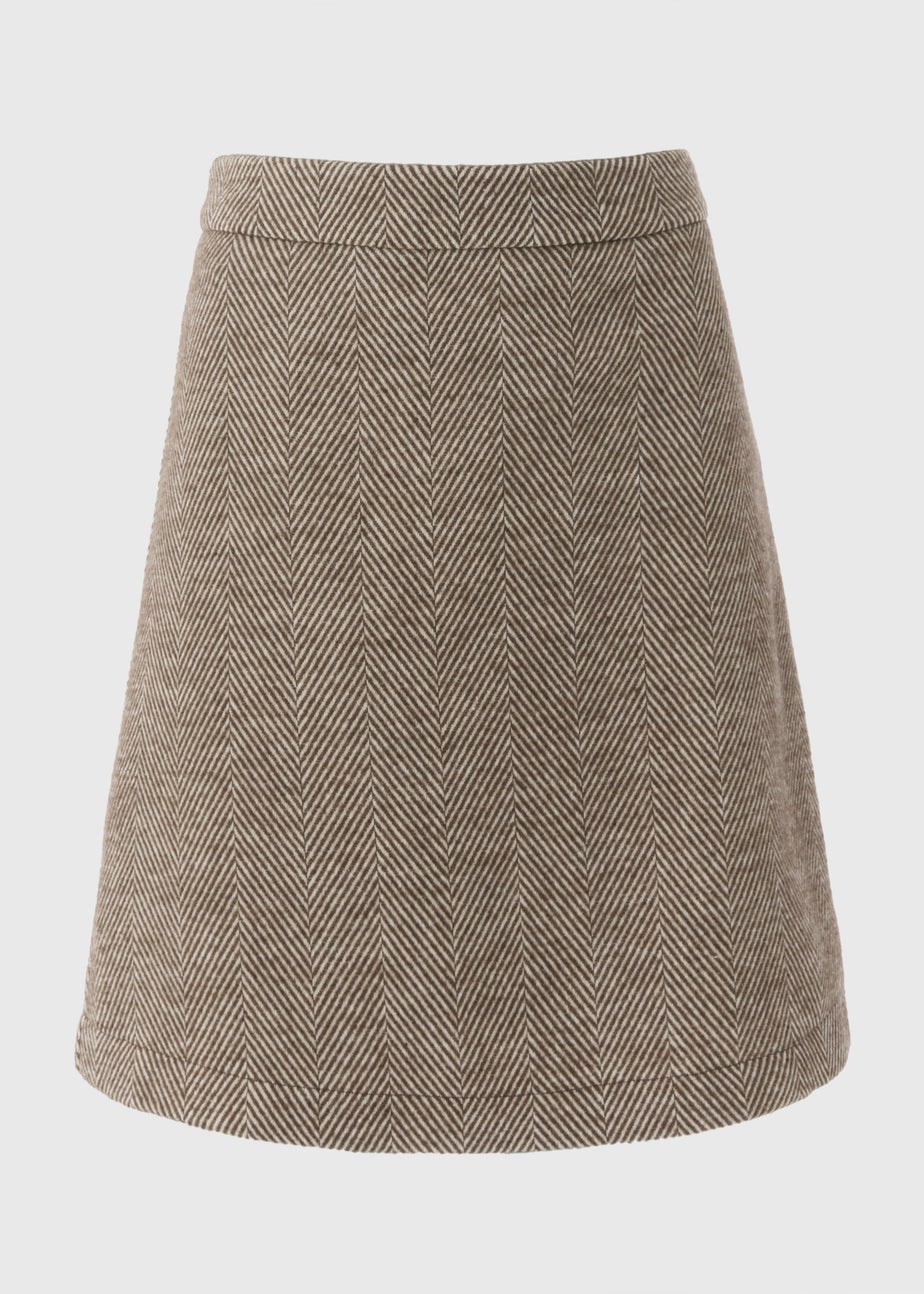 Brown Check Herringbone Mini Skirt