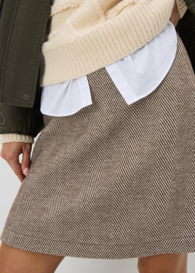 Brown Check Herringbone Mini Skirt