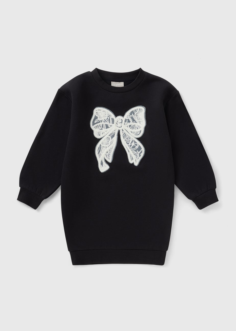 Girls Black Lace Bow Sweater Dress (7-15yrs)