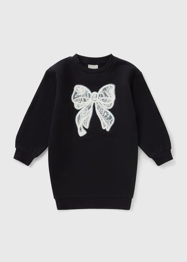 Girls Black Lace Bow Sweater Dress (7-15yrs)