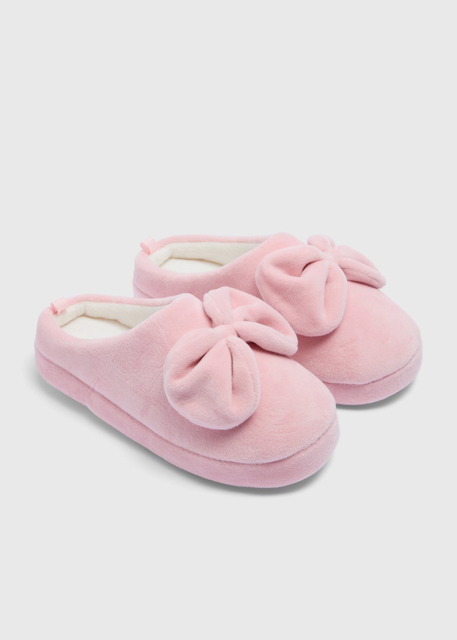 Girls Pink Bow Mule Slippers (Younger 10-Older 5)