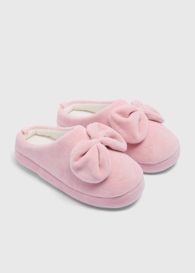 Girls Pink Bow Mule Slippers (Younger 10-Older 5)