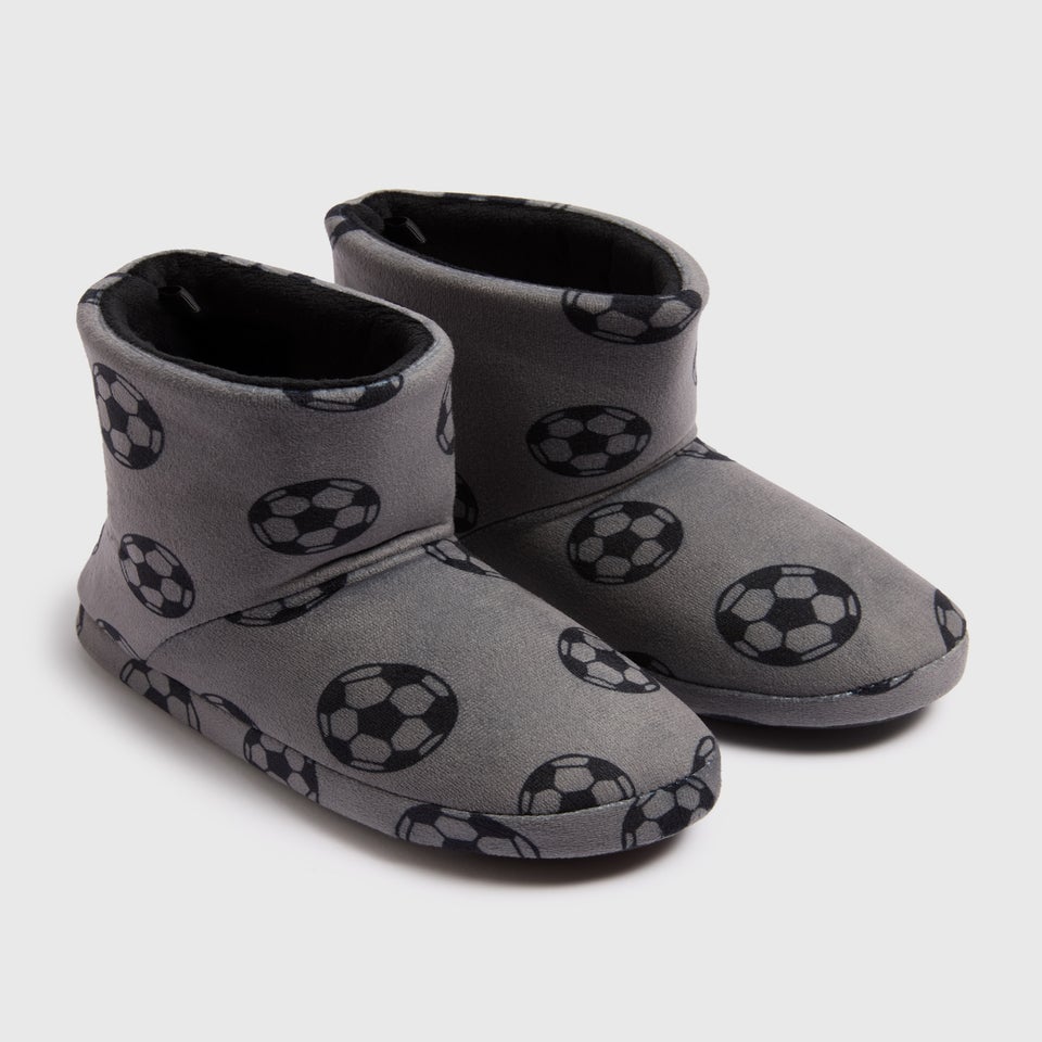 Boys Grey Football Slipper Boots (Younger 10-Older 6)