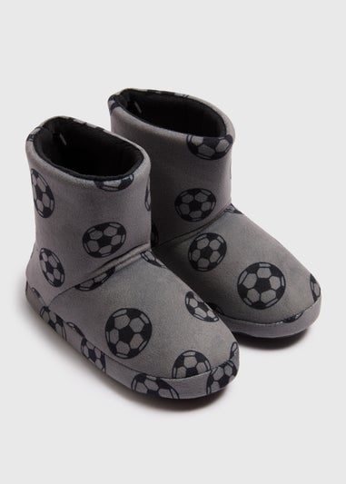 Boys Grey Football Slipper Boots (Younger 10-Older 6)