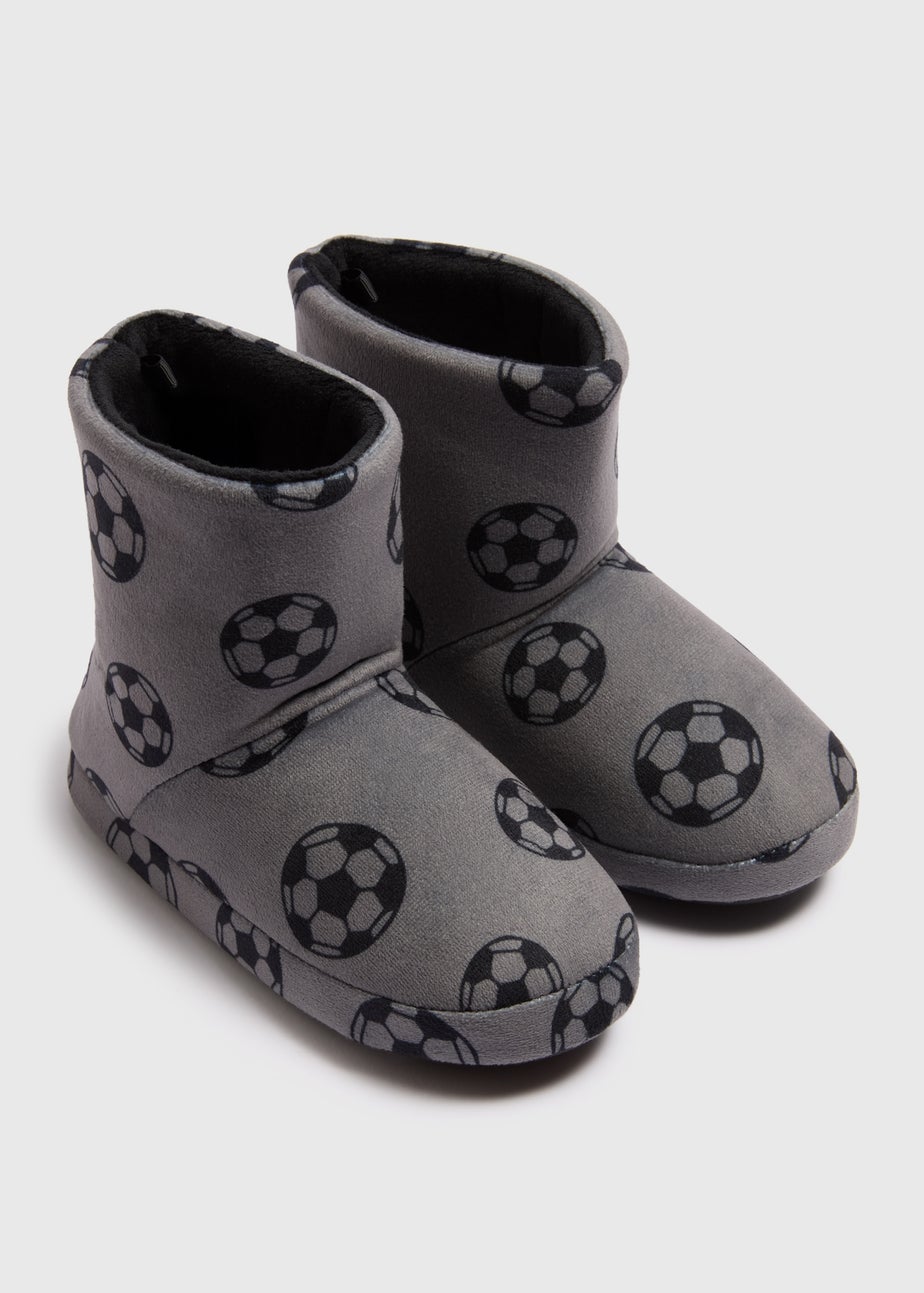 Boys Grey Football Slipper Boots (Younger 10-Older 6)