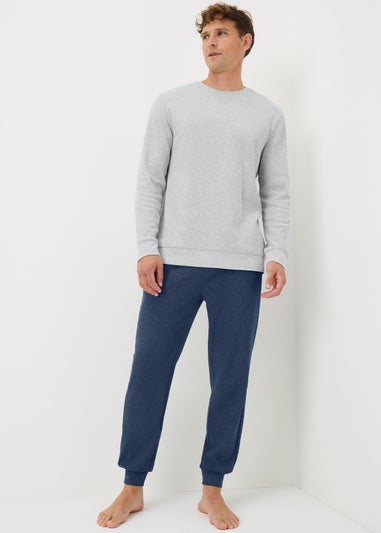 Grey & Blue Denim Marl Waffle Pyjama Set