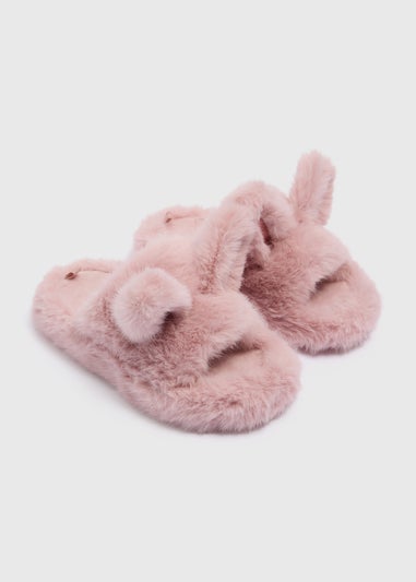 Girls Pink Bunny Mule Slippers (Younger 10-Older 5)