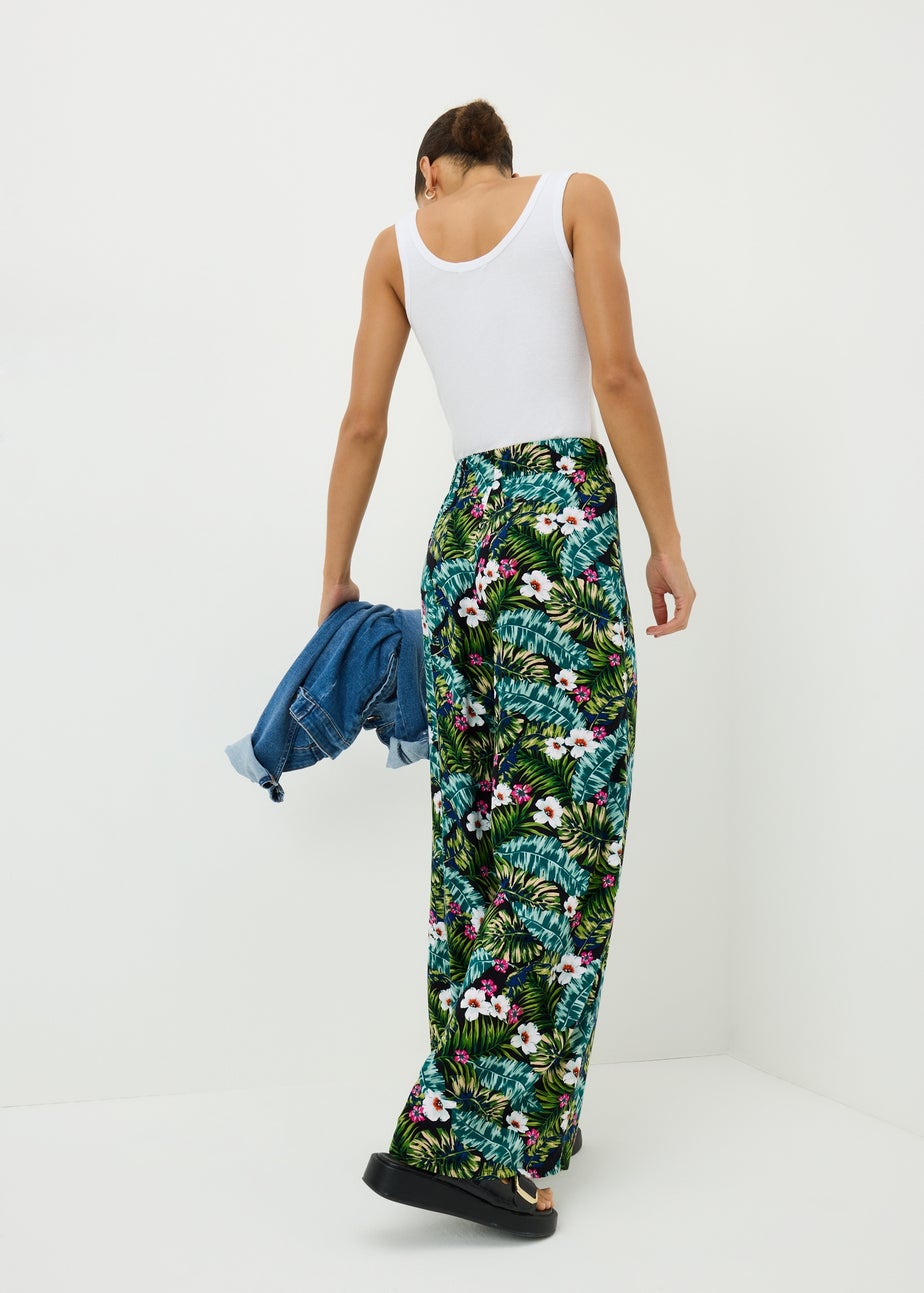 Green Tropical Wide Leg Trousers
