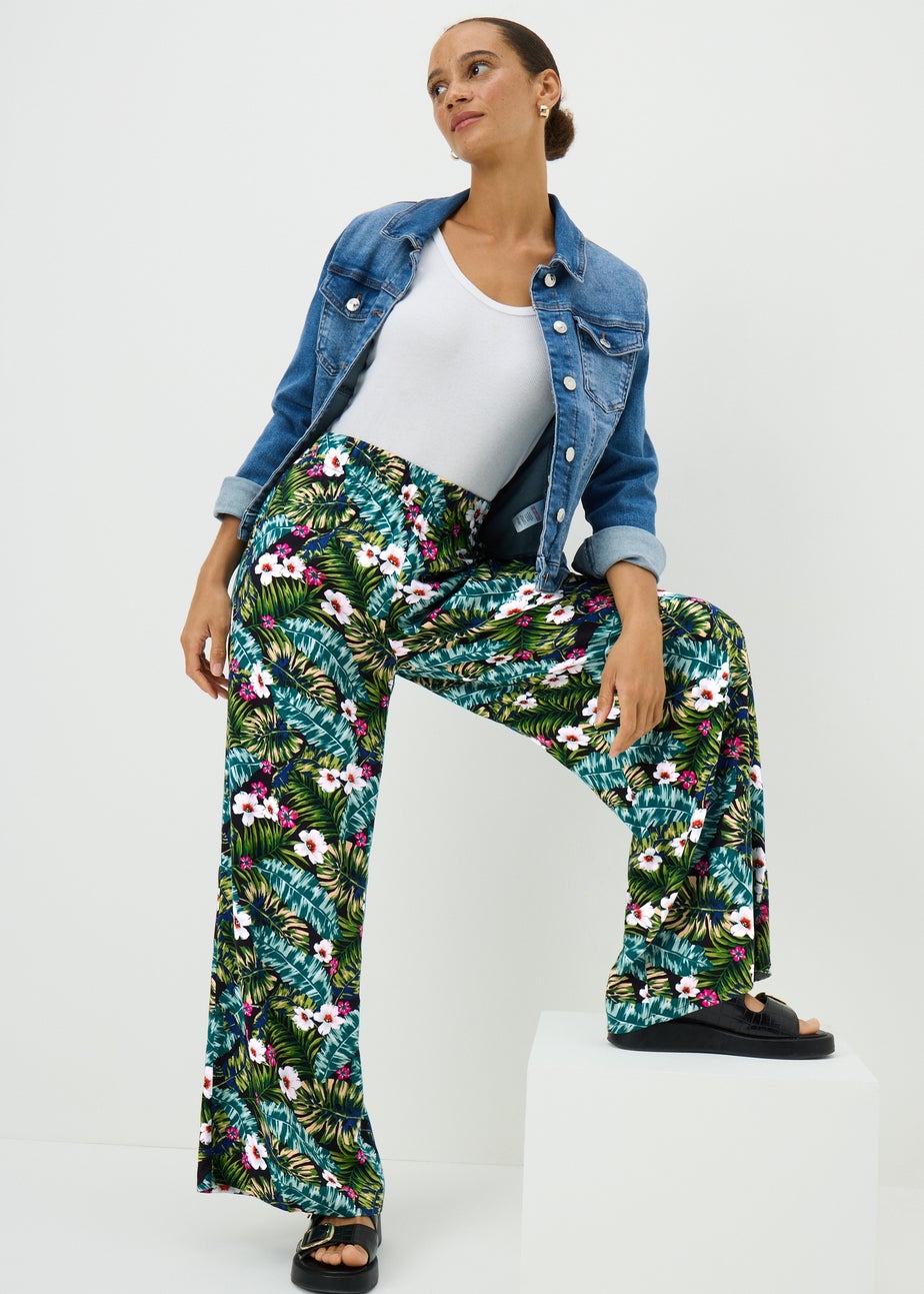 Green Tropical Wide Leg Trousers