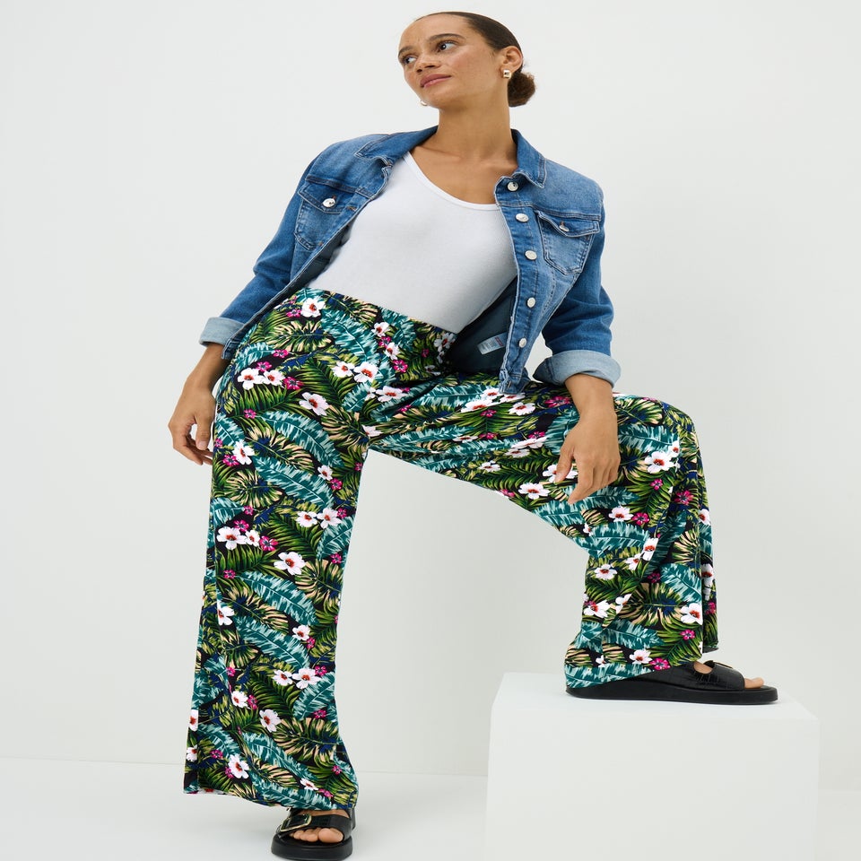 Green Tropical Wide Leg Trousers