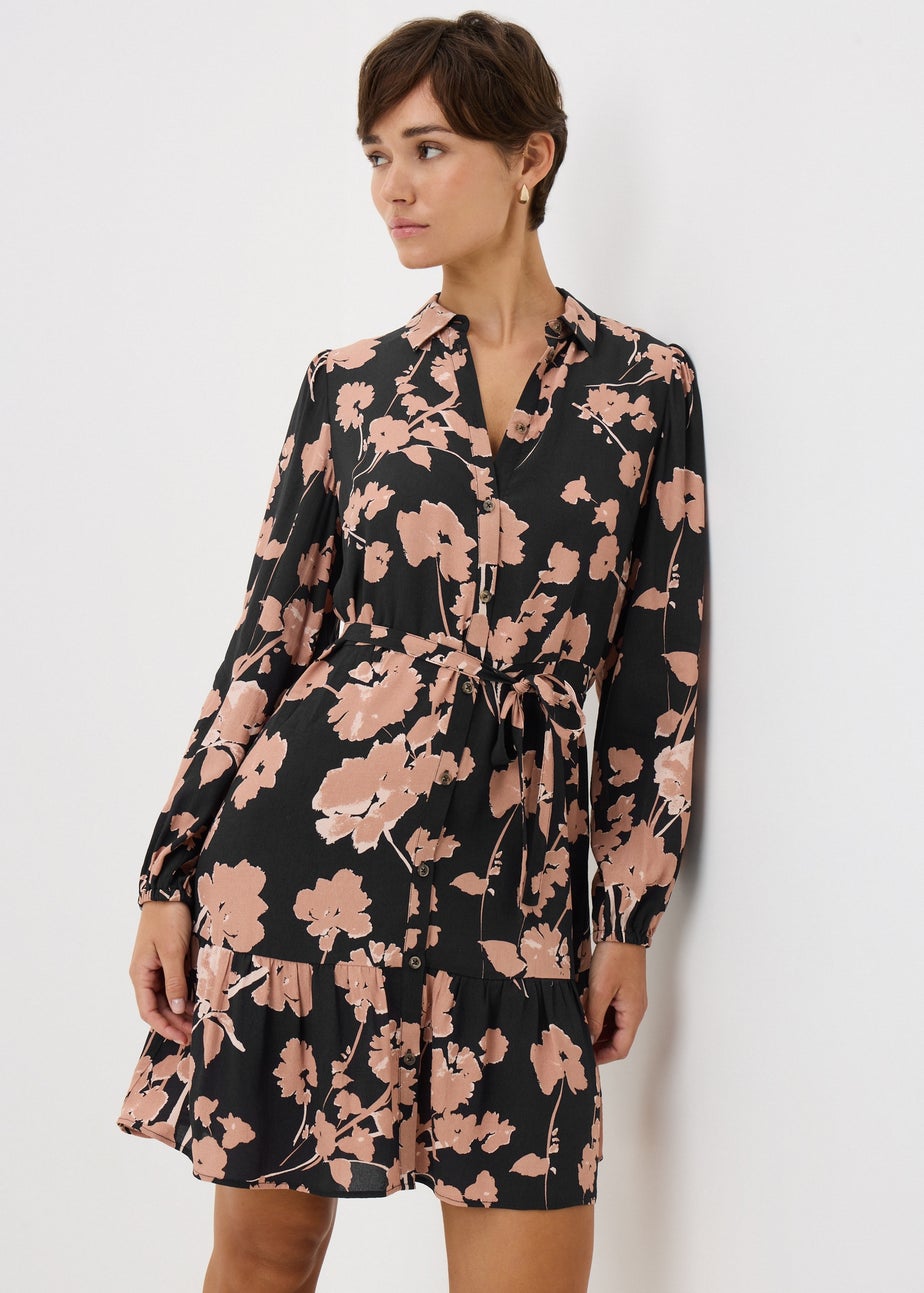 Pink Large Floral Mini Shirt Dress