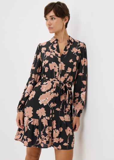 Pink Large Floral Mini Shirt Dress