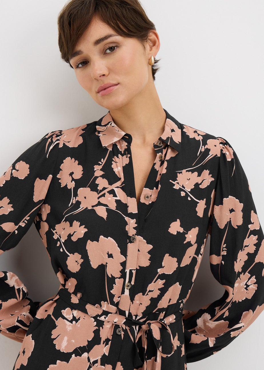 Pink Large Floral Mini Shirt Dress