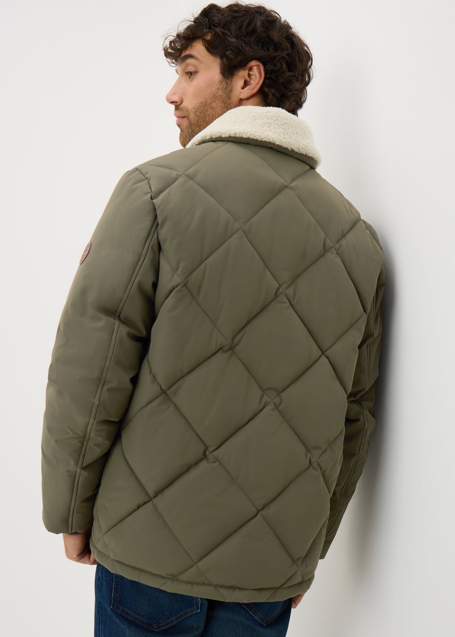Showerproof Khaki Borg Puffer Jacket
