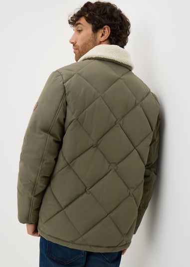 Showerproof Khaki Borg Puffer Jacket