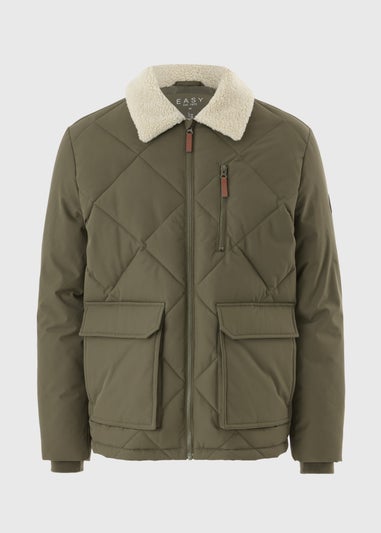 Showerproof Khaki Borg Puffer Jacket