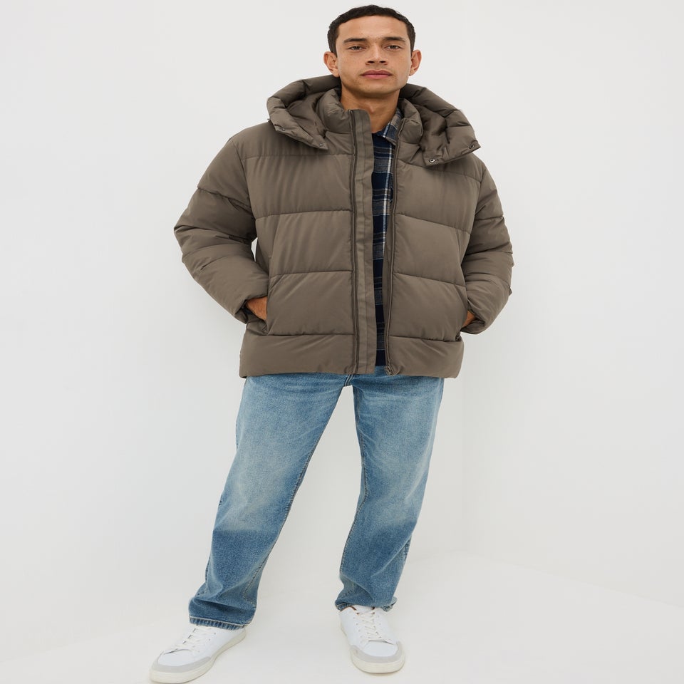 Showerproof Khaki Mid Length Puffa Coat