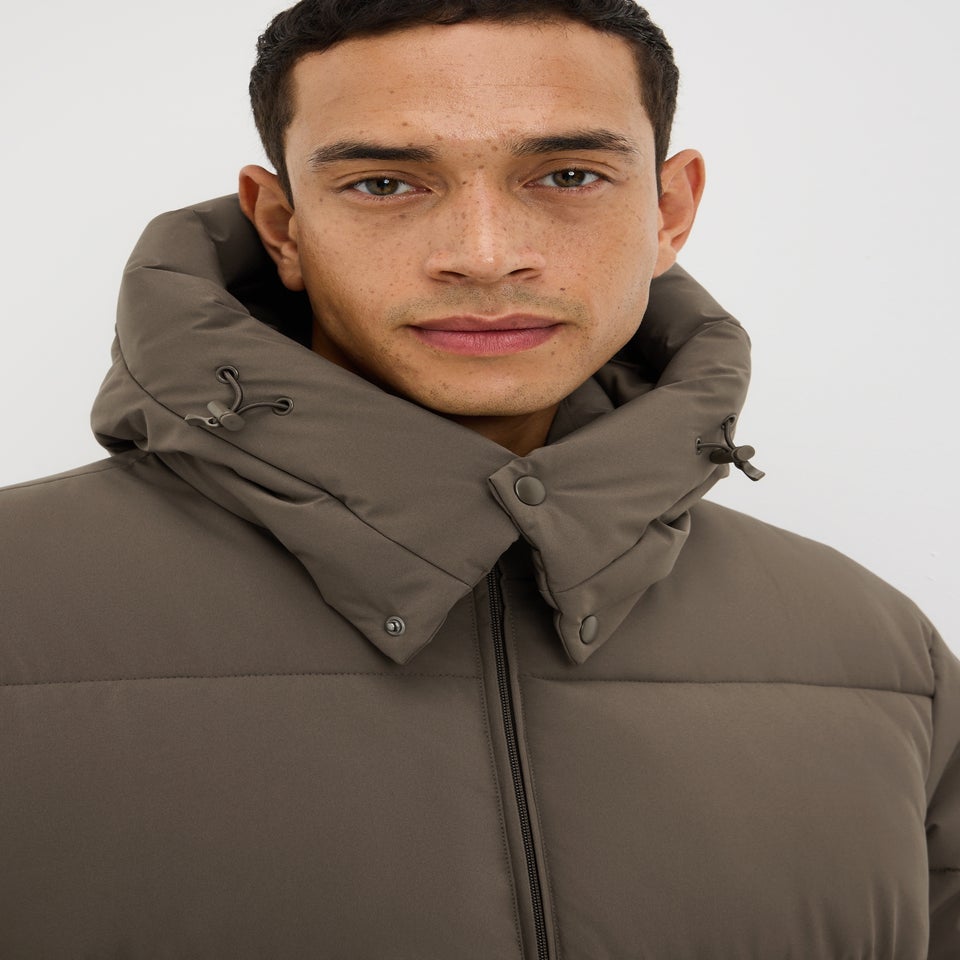 Showerproof Khaki Mid Length Puffa Coat