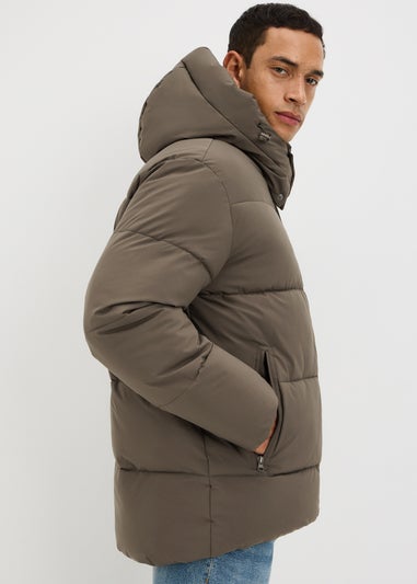 Showerproof Khaki Mid Length Puffa Coat