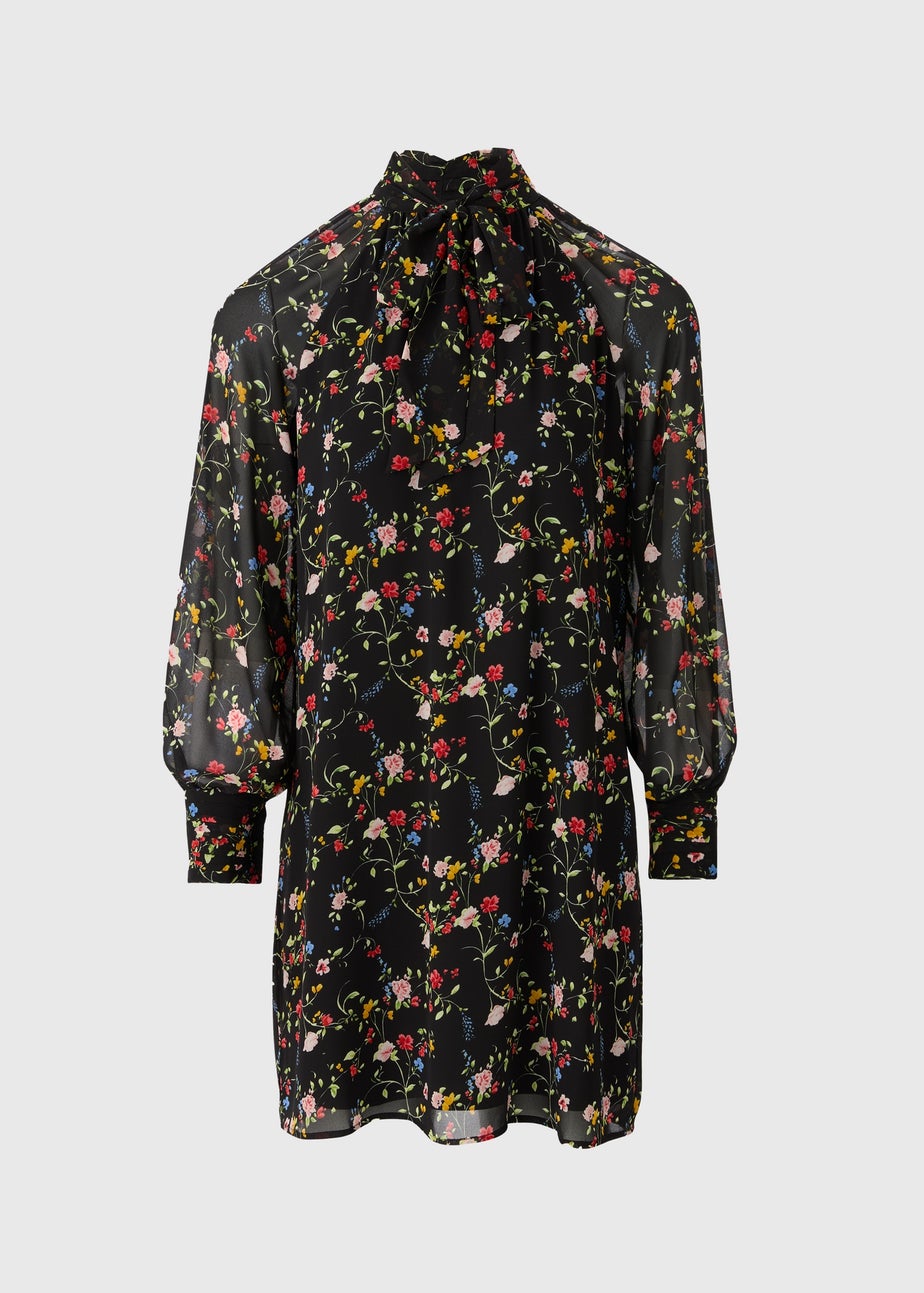 Multicolour Floral Tie Neck Mini Dress