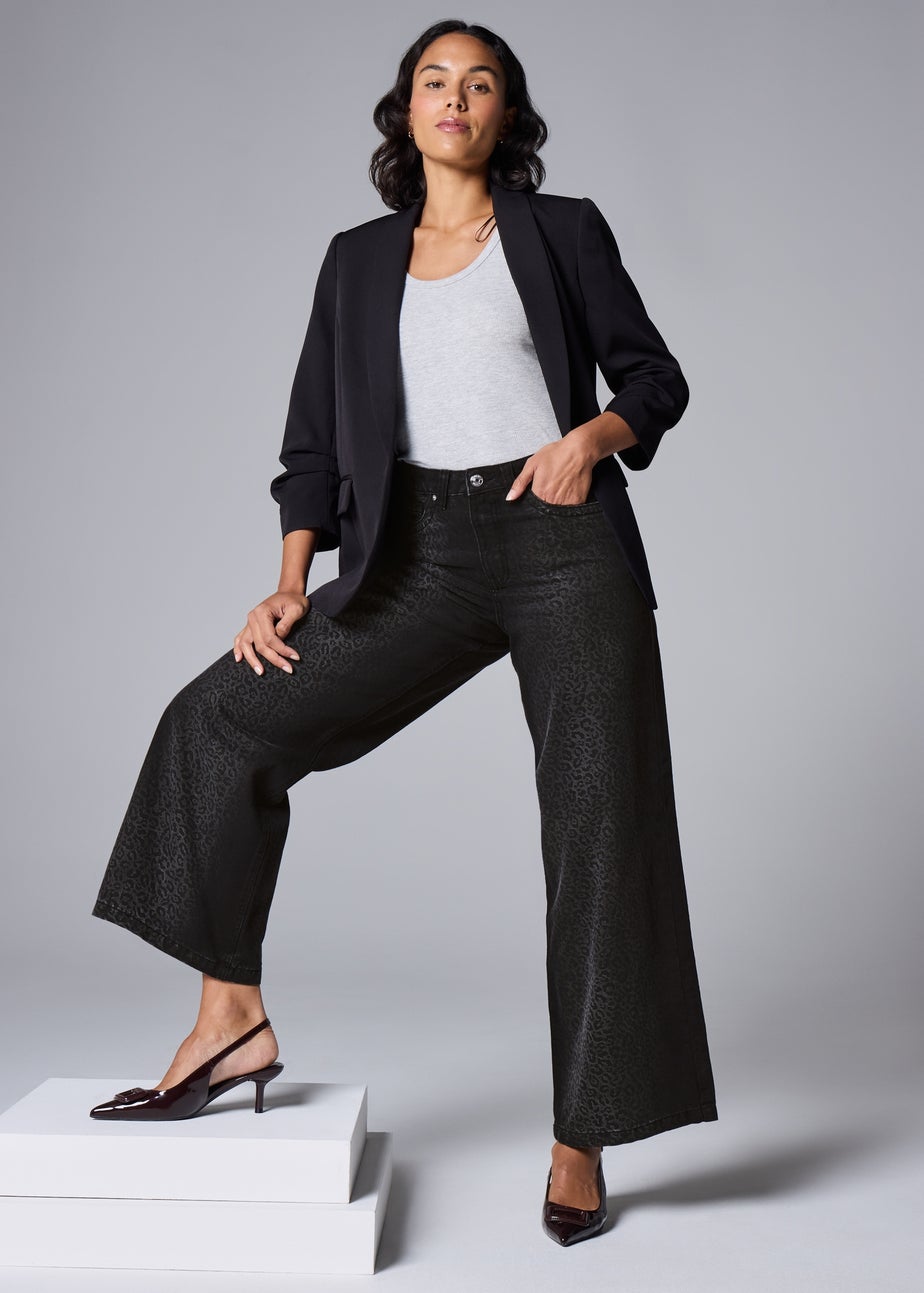 Grey Leopard Print Wide Leg Jeans