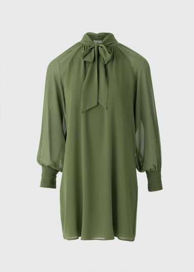 Green Tie Neck Mini Dress