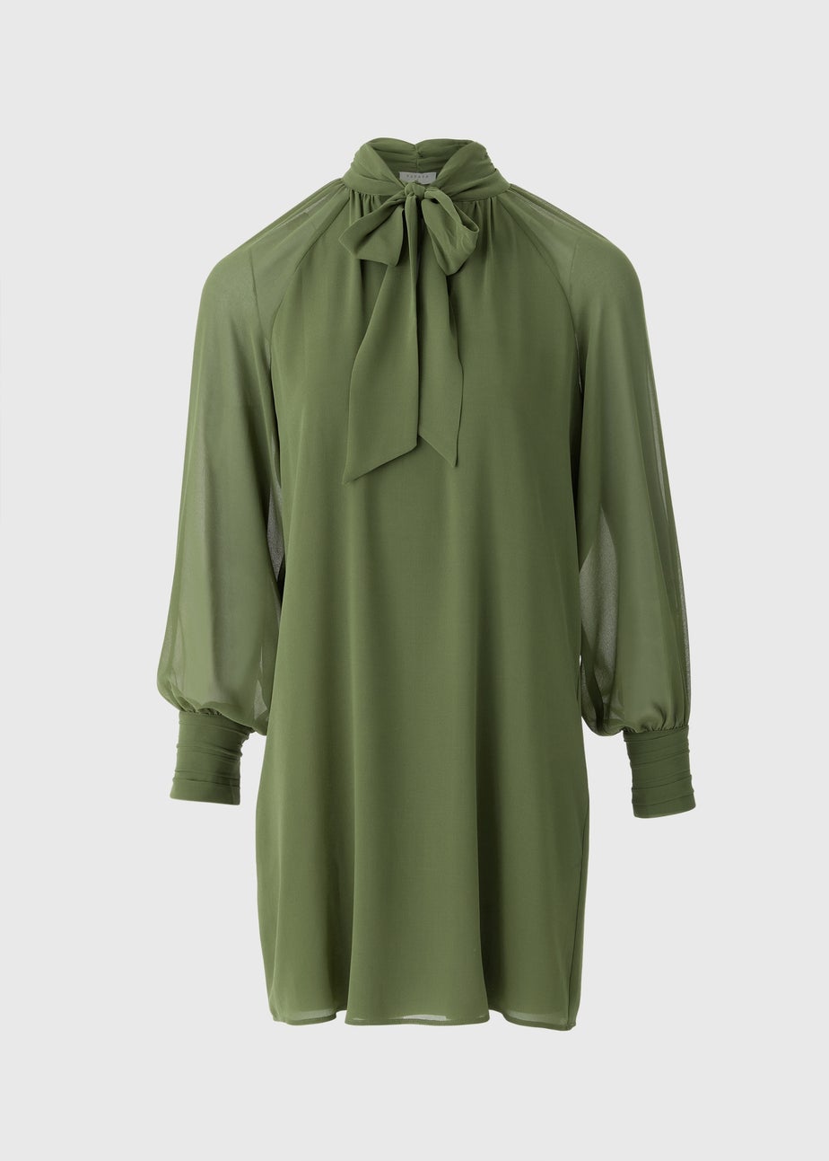 Green Tie Neck Mini Dress