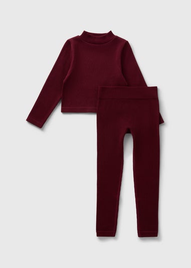 Girls Burgundy Ribbed Seamless Top & Legging Set (7-15yrs)