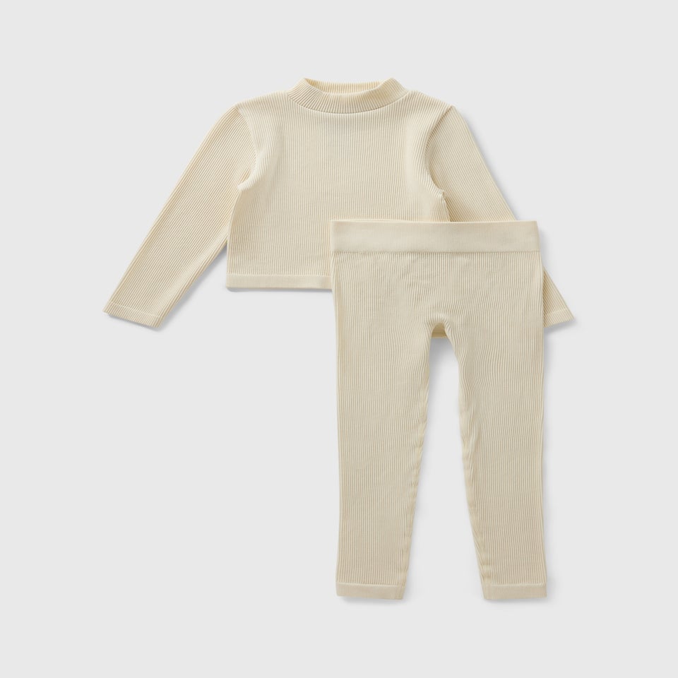 Girls Cream Seamless Top & Legging Set (7-15yrs)