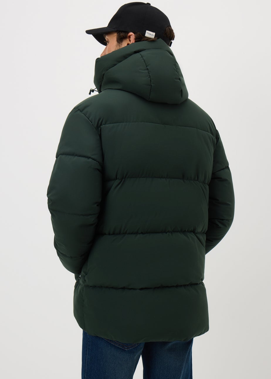 Showerproof Green Mid Length Puffer Coat