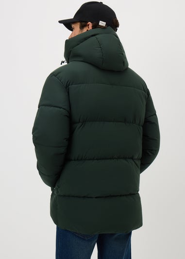 Showerproof Green Mid Length Puffer Coat