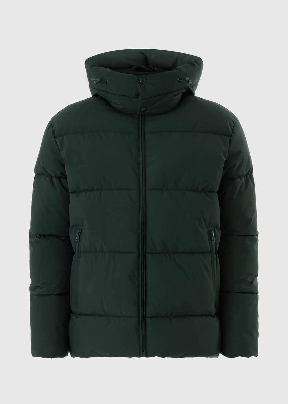 Showerproof Green Mid Length Puffer Coat