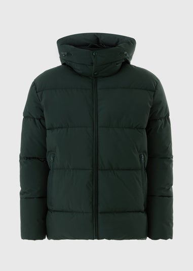 Showerproof Green Mid Length Puffer Coat
