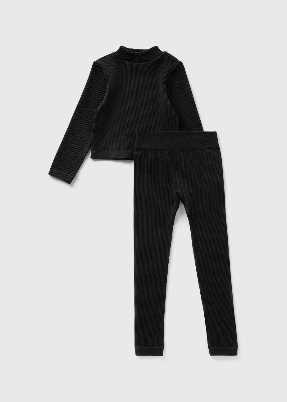 Girls Black Seamless Top & Legging Set (7-15yrs)