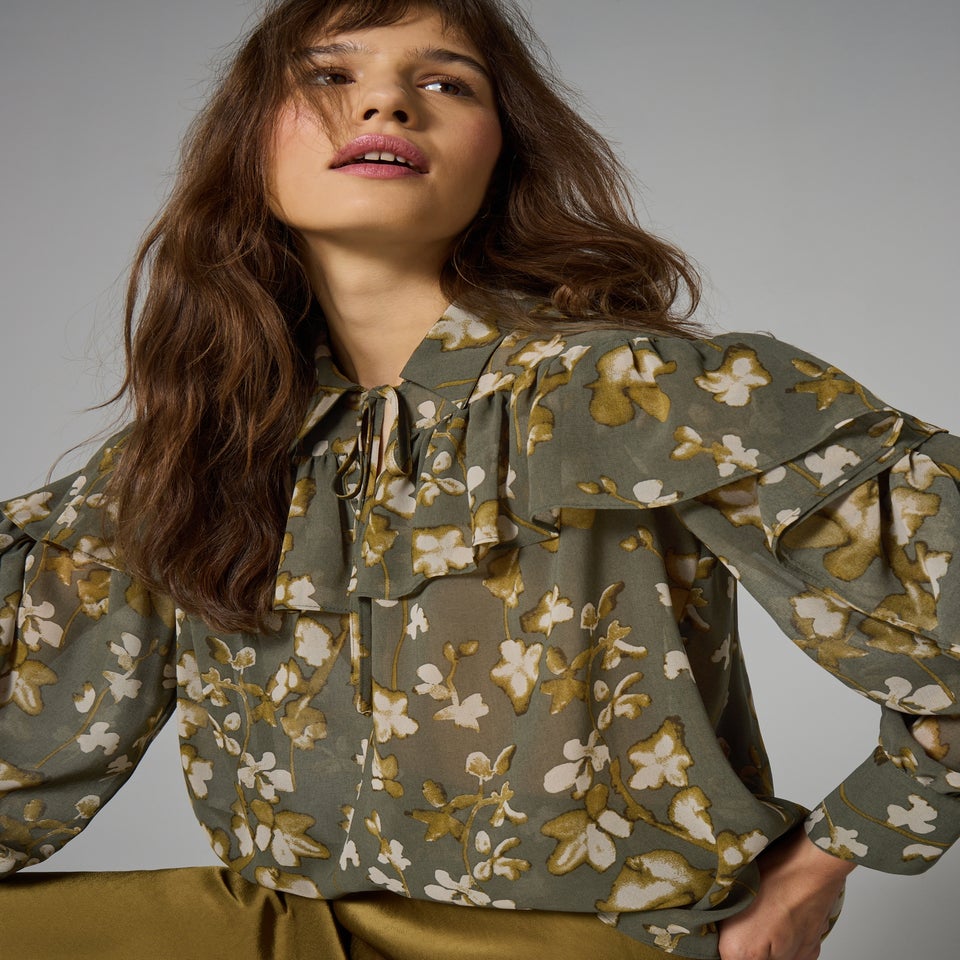 Et Vous Olive Floral Frill Blouse