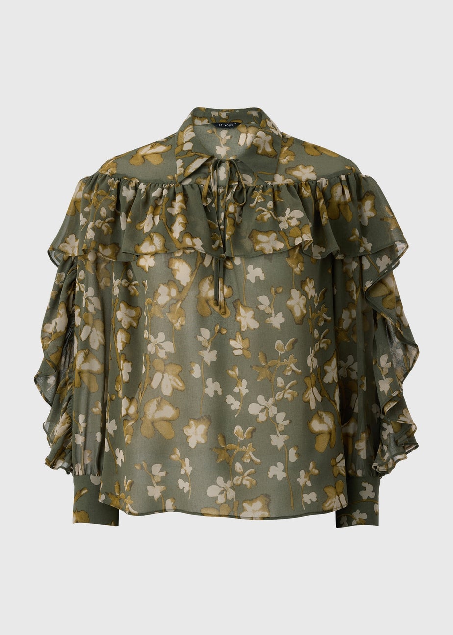 Et Vous Olive Floral Frill Blouse