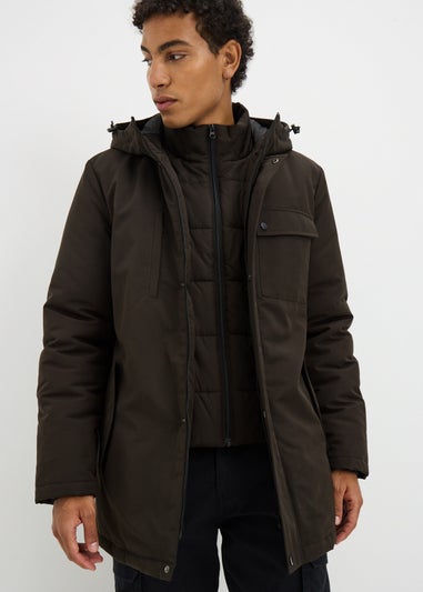 Khaki Double Layer Parka Coat