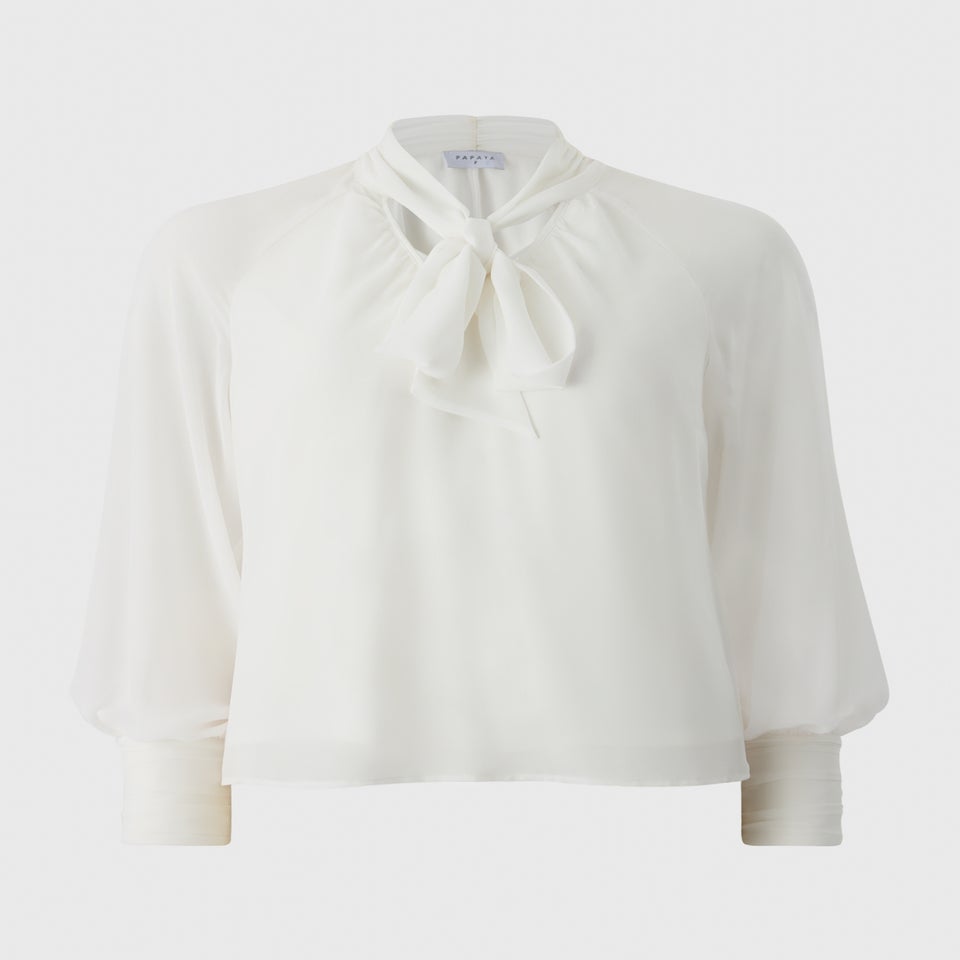 Cream Tie Neck Boho Blouse