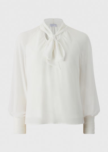 Cream Tie Neck Boho Blouse