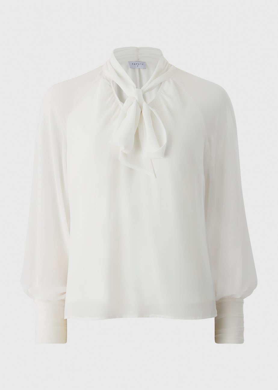 Cream Tie Neck Boho Blouse