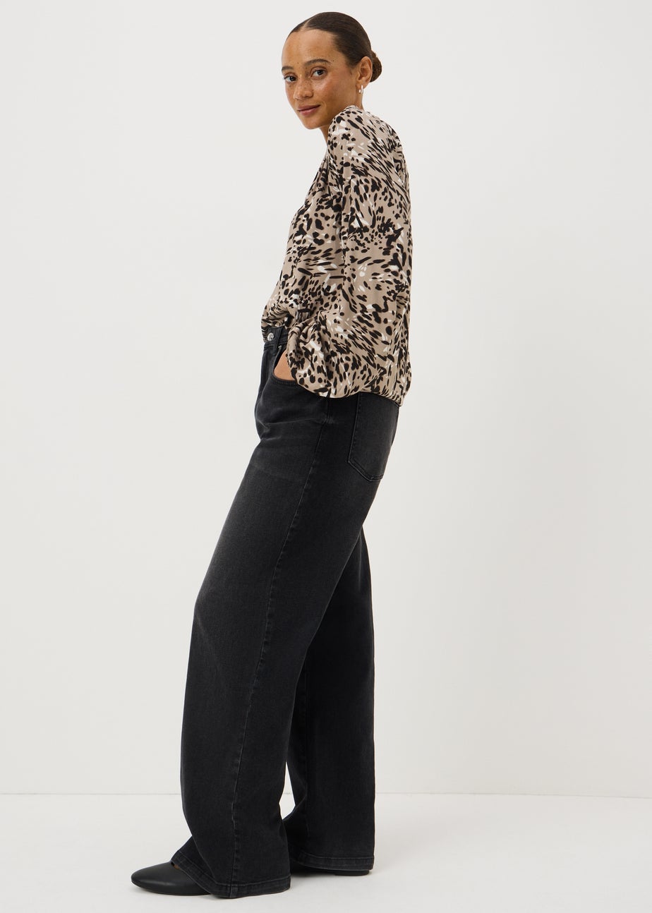 Brown Animal Print Popover Blouse