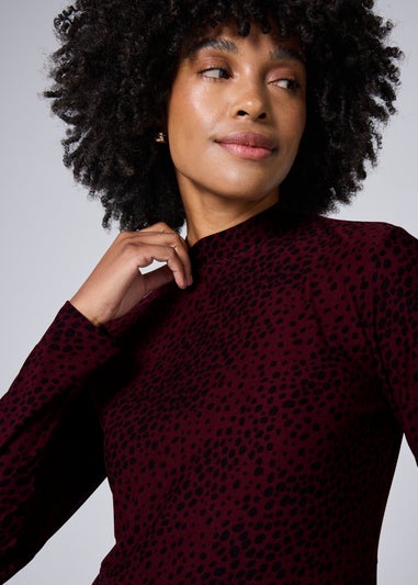 Burgundy Spot Print Supersoft Mini Dress