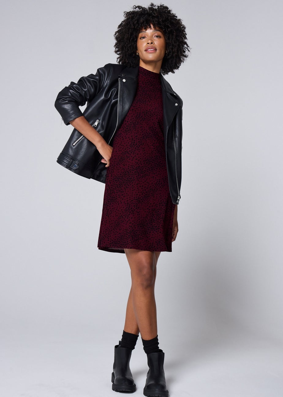 Burgundy Spot Print Supersoft Mini Dress