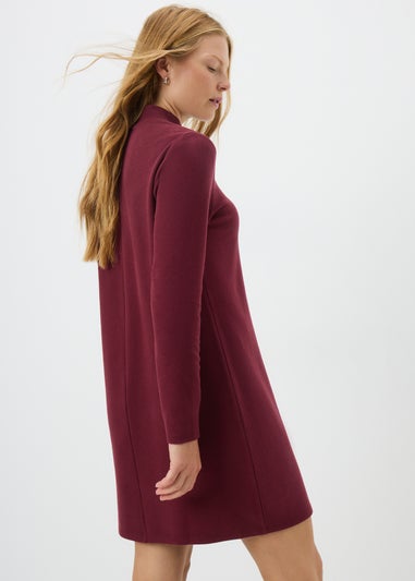 Burgundy High Neck Cosy Mini Dress