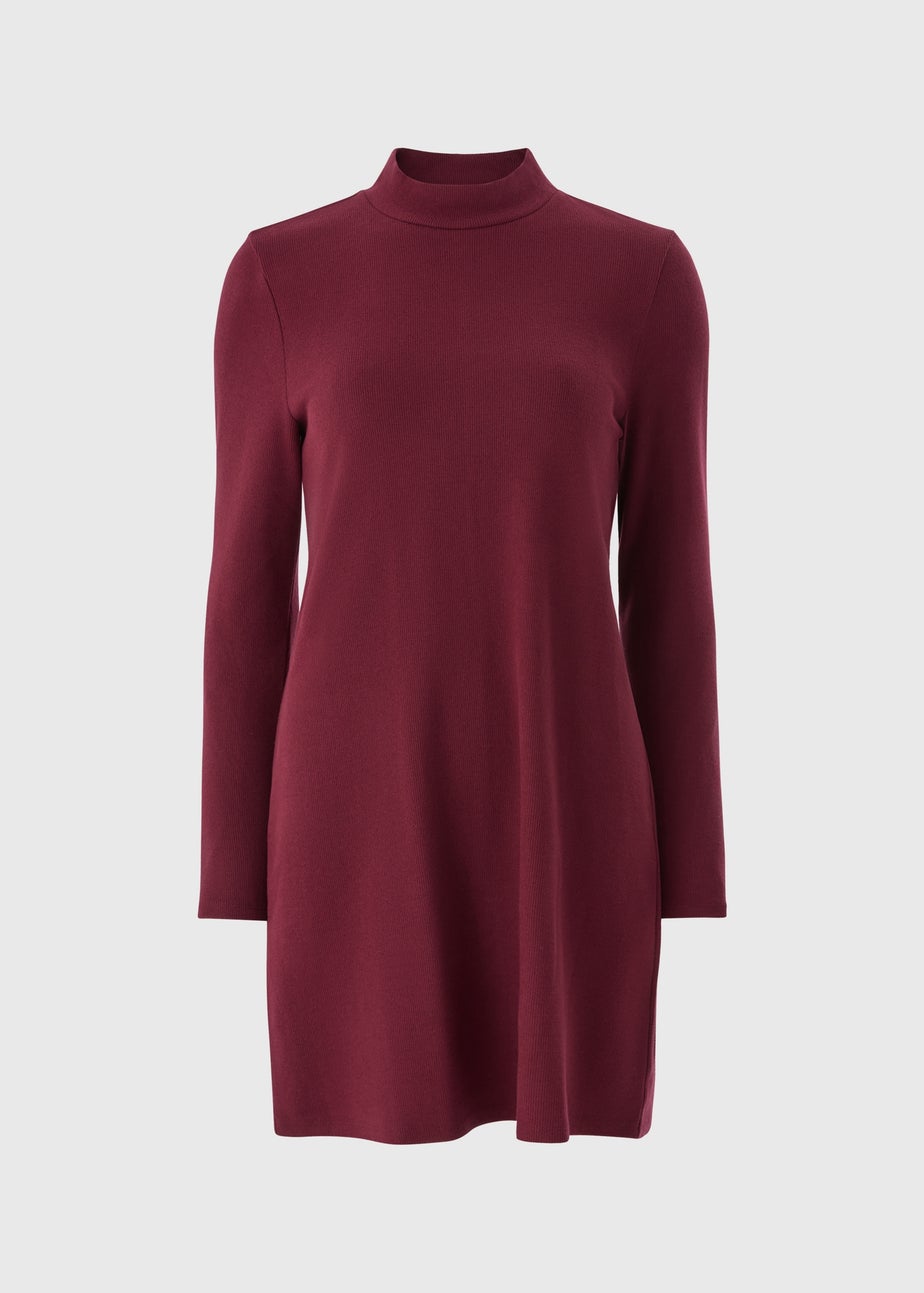 Burgundy High Neck Cosy Mini Dress