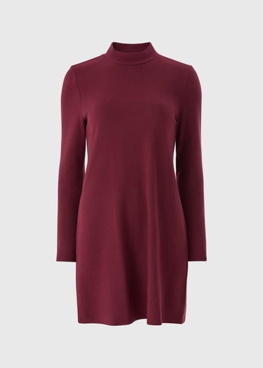 Burgundy High Neck Cosy Mini Dress