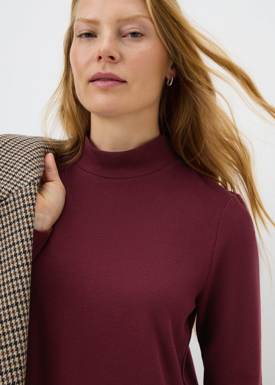 Burgundy High Neck Cosy Mini Dress